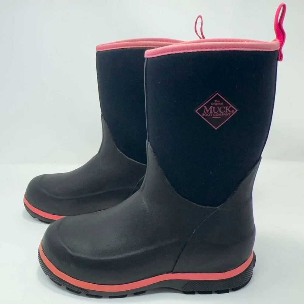 Muck Boot Company Waterproof Neoprene Rain Boots Kids Size 3 Black Pink Outdoor